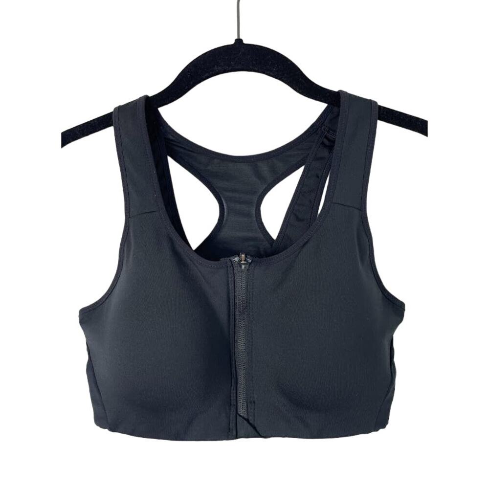 Nike Black Sports Bra Womens Medium Fixed Cup Front Zip Solid Wireless Athletic